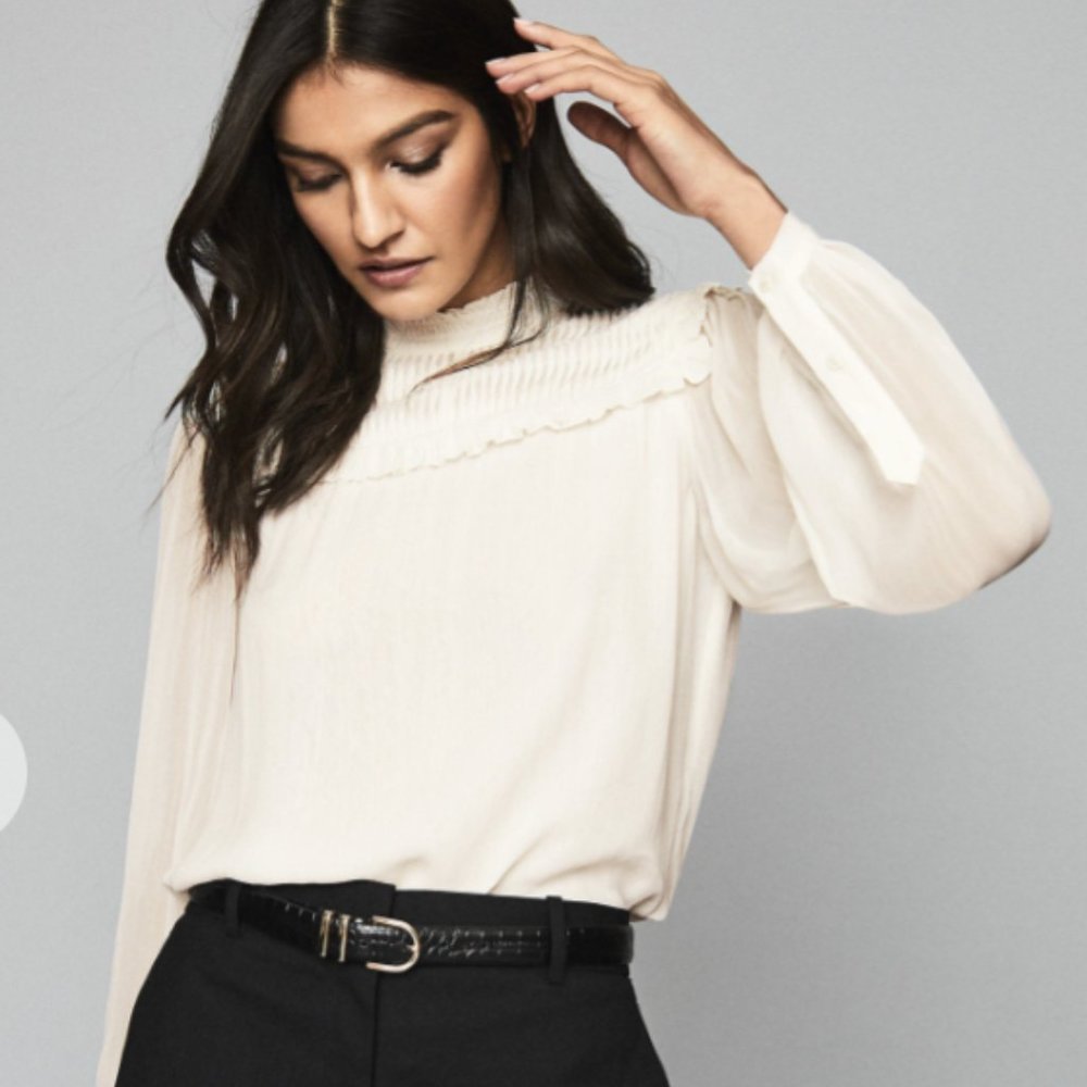 REISS Anoushka Semi Sheer Pleat Detailed Blouse